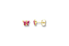 Picture of 10K Yellow - Mini Pink Butterfly Earrings With Backs ORBT04/E