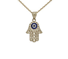 Picture of 14K Yellow - Small Hamsa Charm With Evil Eye X1P20 (Size 15 x 12mm)