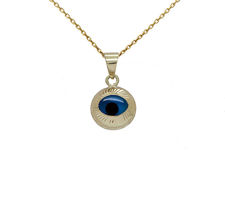 Picture of 14K Yellow - Small Round Evil Eye Charm With Diamond Cut KP0015 (Size 9mm)