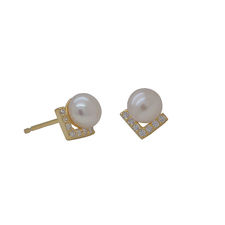 Picture of Silver 925 - Letter V Stud Earring Pearl & Zircon
