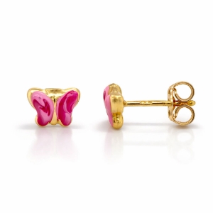 Image de 10K Jaune - Petite Boucles Papillons Rose ORBT04/E