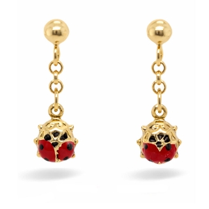 Image de  Boucles d'oreilles pendantes mini coccinelle avec papillons ORBP12/ER (Rouge + émail noir)
