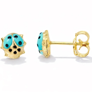 Image de 10K Jaune - Petite Boucles Coccinelles Avec Papillons ORBT12/E (Turquoise + Noire Email) 