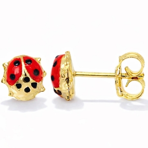 Image de 10K Jaune - Petite Boucles Coccinelles ORBT12/E (Rouge + Noire Email) 