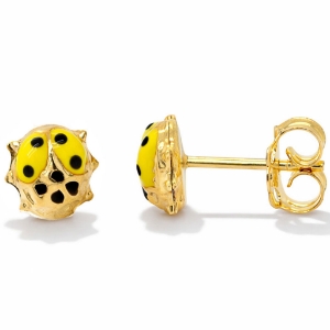 Image de 10K Jaune - Petite Boucles Coccinelles Avec Papillons ORBT12/E (Jaune + Noire Email) 