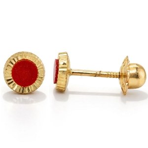 Image de 14K Jaune - 5mm Mini Boucles d'oreilles en corail rouge (M2917) visées 
