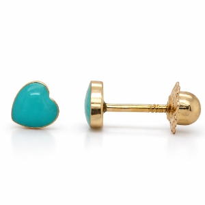 Image de 14K Jaune - 5mm Mini Boucles d'oreilles Coeur Turquoise (M2914) visées 
